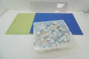 thread in organizer, 2 cutting mats, acrylic quilting ruler