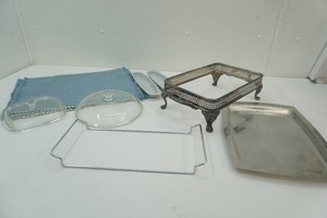 serving tray, place mats, casserole lids, cooling rack, casserole dish holder