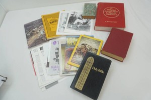 Holy Bible, Websters Dictionary (2), Five Little Peppers, local magazines and school booklets