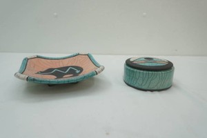 Southwestern-style ceramic decorative dish and covered trinket box