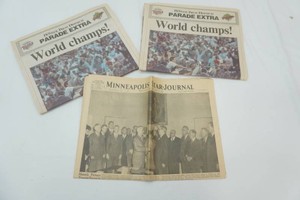 2 copies of the Pioneer Press Dispatch Oct. 27, 1987 Mn Twins World Champions, Minneapolis Star Journal April 13, 1945 Truman sworn into office