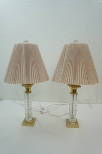 2 vintage neoclassical-style table lamps lead crystal hand cut with brass accent trim