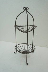 2 tier wire fruit basket stand decorative metal scrollwork