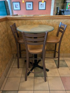 COMMERCIAL HIGH TOP DINING TABLE AND CHAIRS  TAN