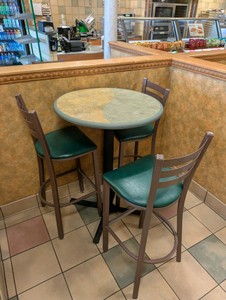 COMMERCIAL HIGH TOP DINING TABLE AND CHAIRS  GREEN