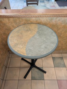 COMMERCIAL DINING TABLE AND CHAIRS GREEN AND CREAM