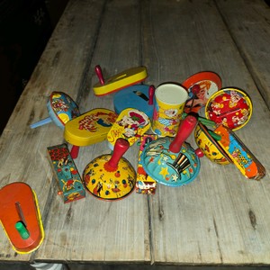 Vintage Lithographed Tin Party Noisemakers & Clickers  Assorted Designs