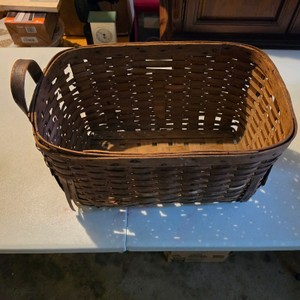 Vintage Handwoven Splint Basket with Side Handles