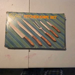 Vintage 7-Piece Stainless Steel Kitchen Knife Set with Wood Handles & Original Box