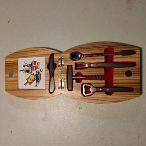 Vintage Wooden Cocktail Bar Tool Set with Corkscrew & Accessories in Case