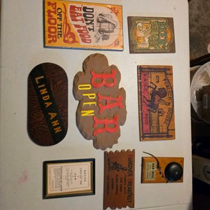Assorted Vintage Bar & Beer Advertising Signs with Bar Bell