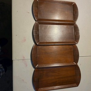 Vintage Set of 4 Toastmaster Hospitality Wooden Appetizer Trays  Art Deco Style