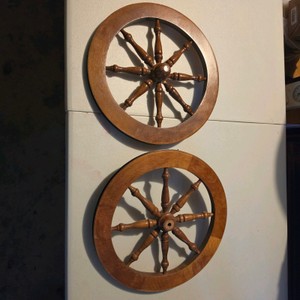 Pair of Vintage Wood & Metal Bar Cart Wheels  Dining Room Serving Cart Parts