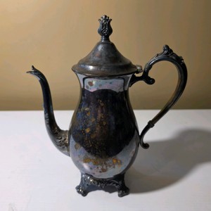 Ornate Silver-Plated Footed Coffee Pot with Hinged Lid