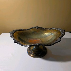Ornate Silver-Tone Pedestal Bowl with Scalloped Rim