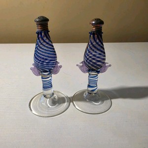 Pair of Blue Swirl Art Glass Salt and Pepper Shakers