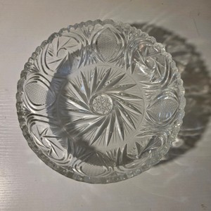 Clear Glass Serving Bowl with Pinwheel Pattern and Scalloped Rim