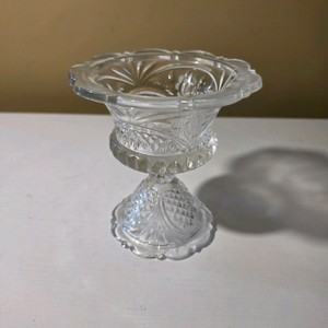 Clear Patterned Glass Pedestal Bowl with Scalloped Rim