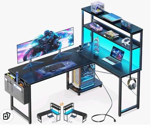 Casaottima 53-Inch L-Shaped Gaming Desk with Hutch and LED Lights $89.99 Retail - Brand New