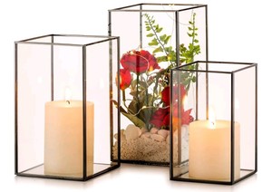 Nuptio Black Metal and Glass Hurricane Candle Holders 3-Piece Set $39.99 Retail - Brand New