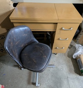 Vintage Fold-Out Sewing Cabinet Desk with Chair 