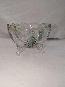 Footed Glass Bowl with Evergreen and Star Holiday Design