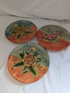 Three Floral Decorative Plates  Terra Rose & Pink Rose