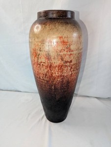 Tall Rustic Ceramic Floor Vase  Brown & Rust