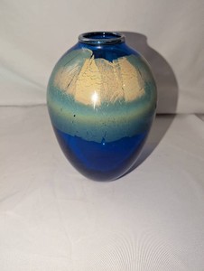 Blue & Cream Glazed Ceramic Vase