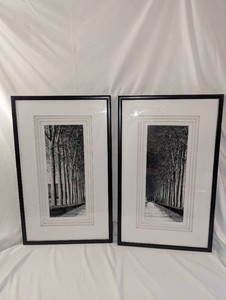 Pair of Framed Black & White Tree-Lined Path Prints