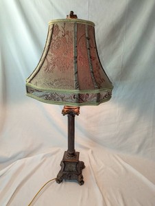 Ornate Column Table Lamp with Patterned Shade