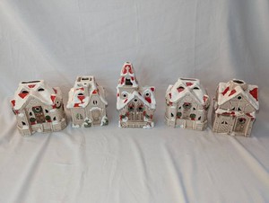 Five Fitz & Floyd Ceramic Christmas Village Buildings