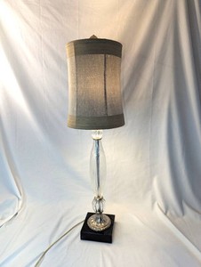 Glass Column Table Lamp with Gray Shade