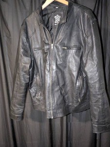 Black Leather Zip-Front Jacket, 2XL