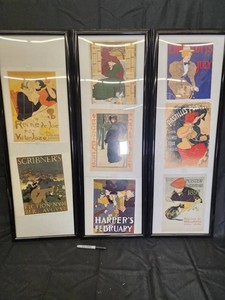 Vintage Art Nouveau Poster Reproduction Display Frames (Lot of 3)