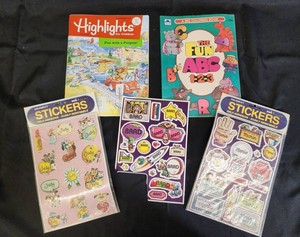 Vintage Childrens Activity Books & Name Stickers - 5pc Mixed Lot
