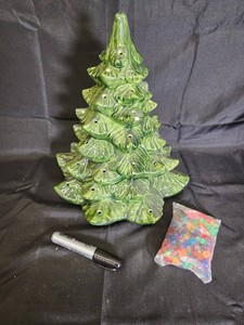 Green Glazed Ceramic Christmas Tree With Assorted Bulbs