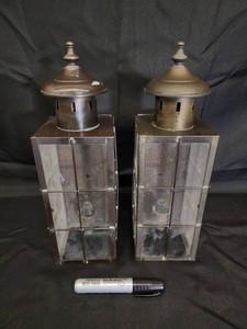 Pair of Outdoor Wall Lanterns - Metal Frames and Translucent Panels