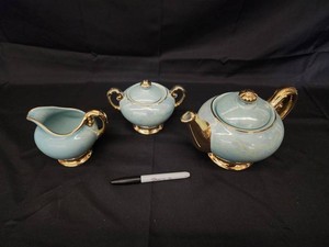 Iridescent Blue & Gold Tea Service Set - 3 Pieces