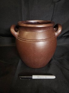 Brown Glazed Stoneware Handled Crock
