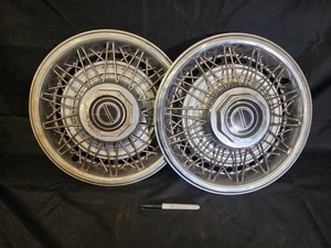 Vintage Wire-Style Wheel Covers With Center Emblems - Pair