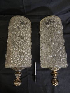 Pair of Clear Pressed Glass Shades With Gold-Tone Finials