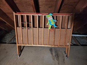 49 - Wooden Folding Baby Gate with Toy Decoration