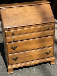 137 - Vintage Wood Secretary Desk with Drop Front & Drawers