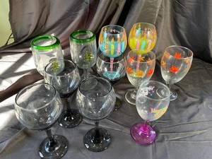 162 - Mixed Glassware Lot of 9 Stemmed Goblets & Wine Glasses