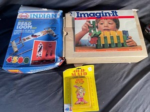 206 - Indian Bead Loom Kit, Imagin-It Blocks & Old Maid Card Game (Lot of 3)