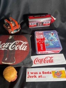473 - Coca-Cola Collectible Lot of 6 with Tin Boxes, Puzzle & Pillow