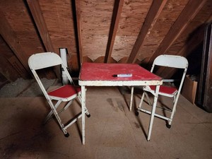 512 - Red Folding Card Table with 2 Chairs (Lot of 3)