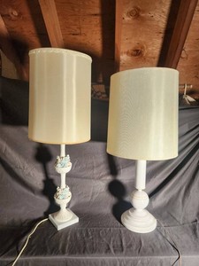 535 - Pair of Decorative White Table Lamps with Floral Accents
