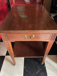 553 - Vintage Wood Side Table with Drawer & Lower Shelf
